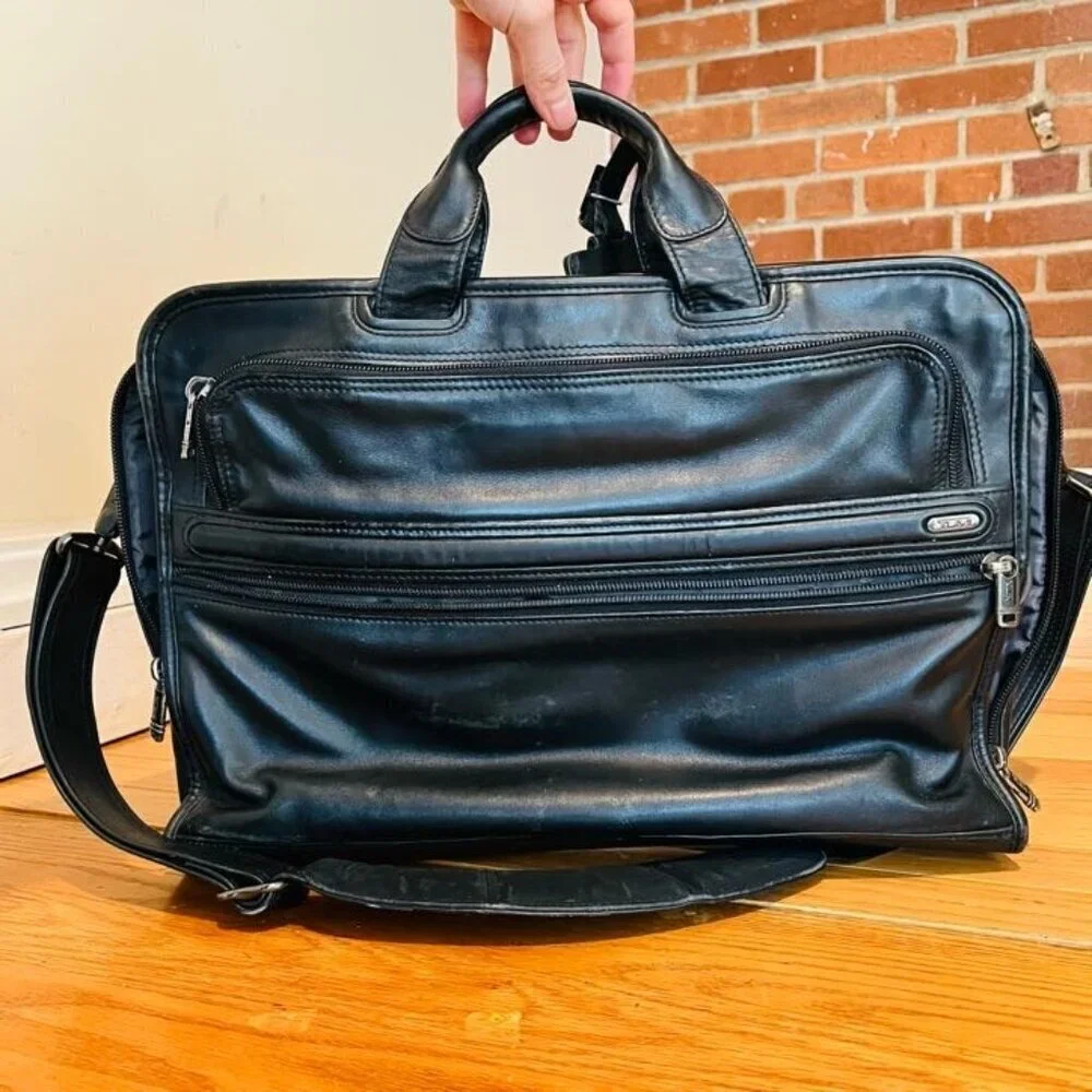 Tumi Black Soft Leather Laptop Bag Briefcase